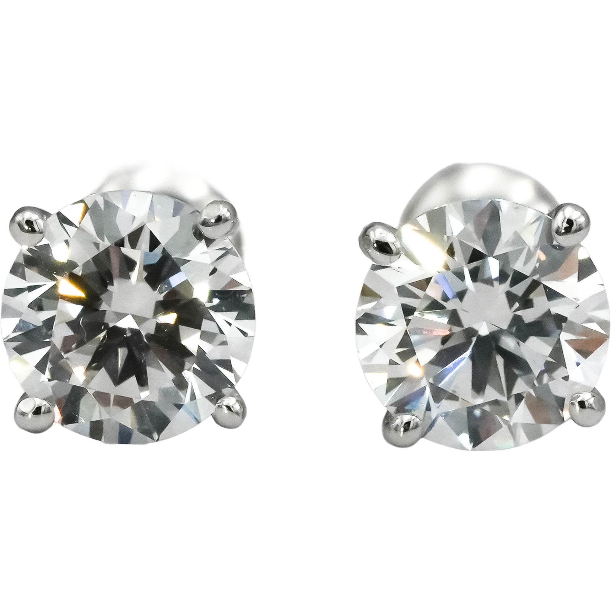 14k White Gold VS Round Lab-Grown Diamond Stud Screw Back Earrings 3.07CT