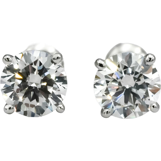 14k White Gold VS Round Lab-Grown Diamond Stud Screw Back Earrings 3.07CT