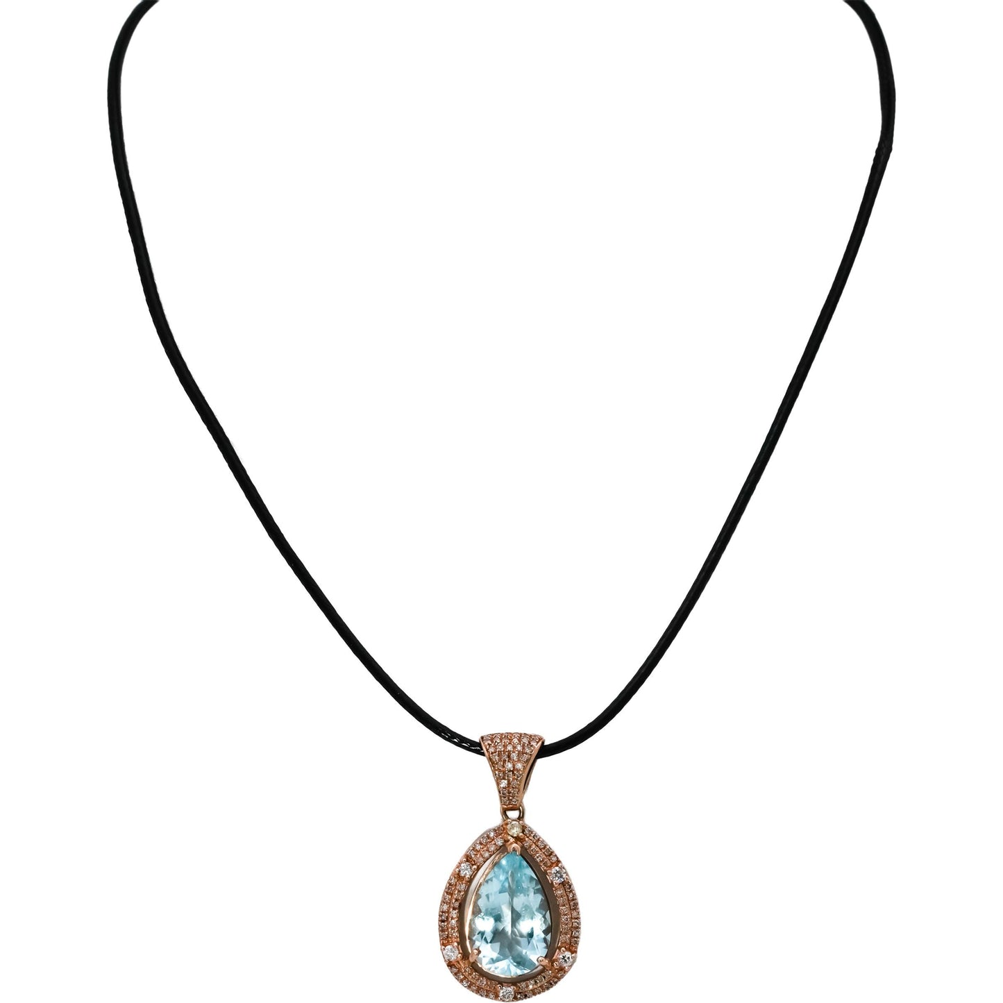 14k Rose Gold Diamond and Aquamarine Pendant Necklace 6.25CT