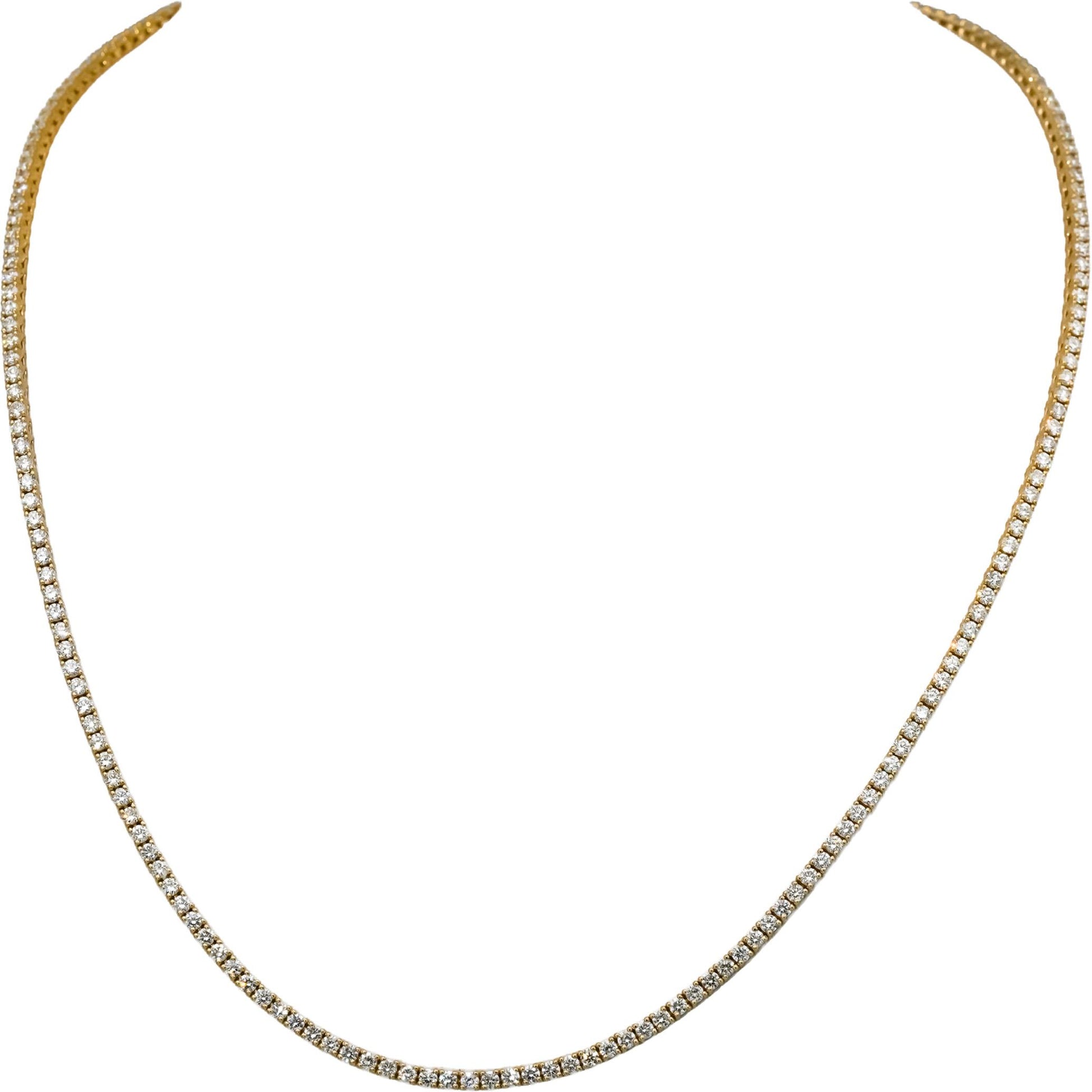 14k Yellow Gold VS Round Natural Diamond Tennis Necklace 5.42CT