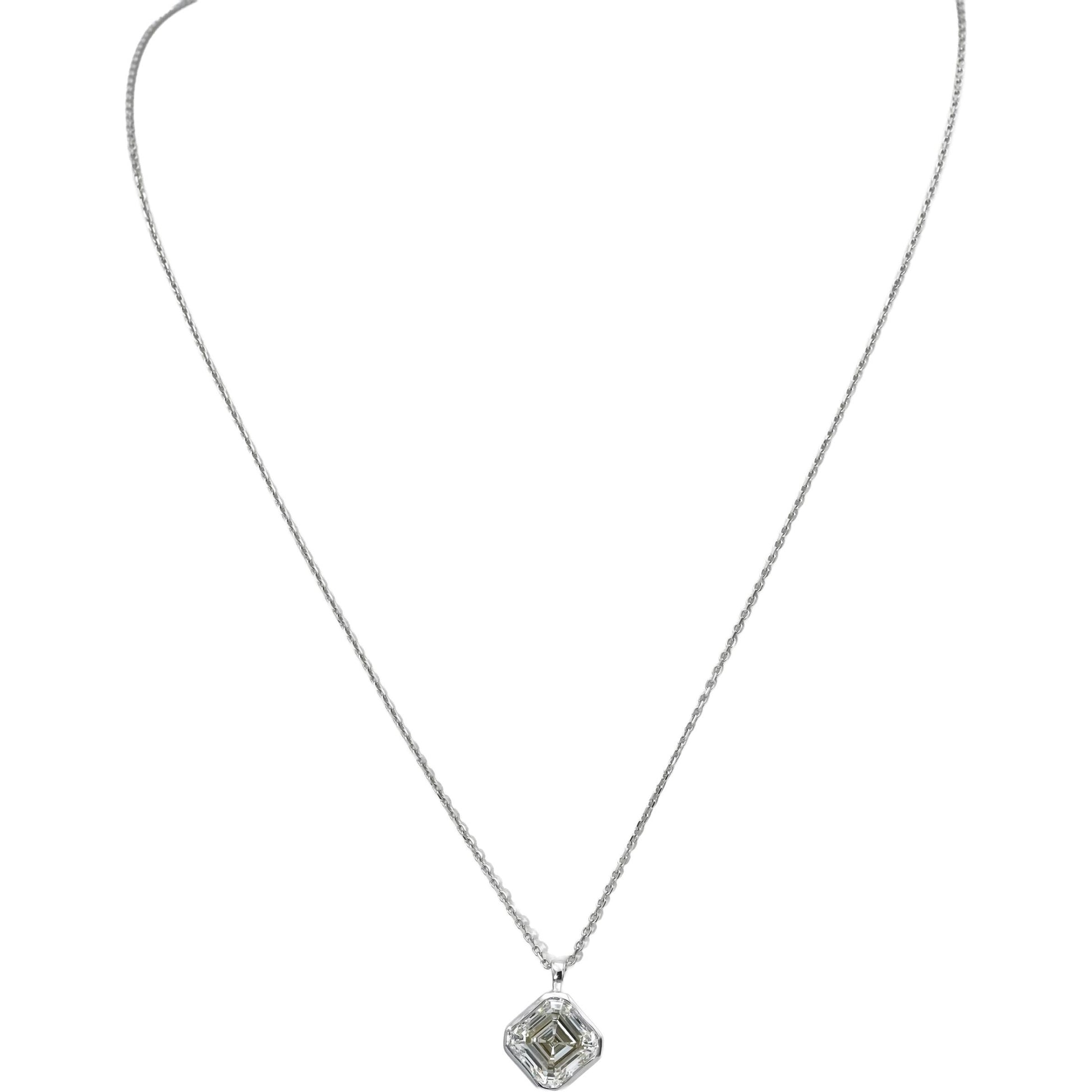 18k White Gold Lab-Grown Asscher Cut Diamond Solitaire Pendant Necklace 3.05CT