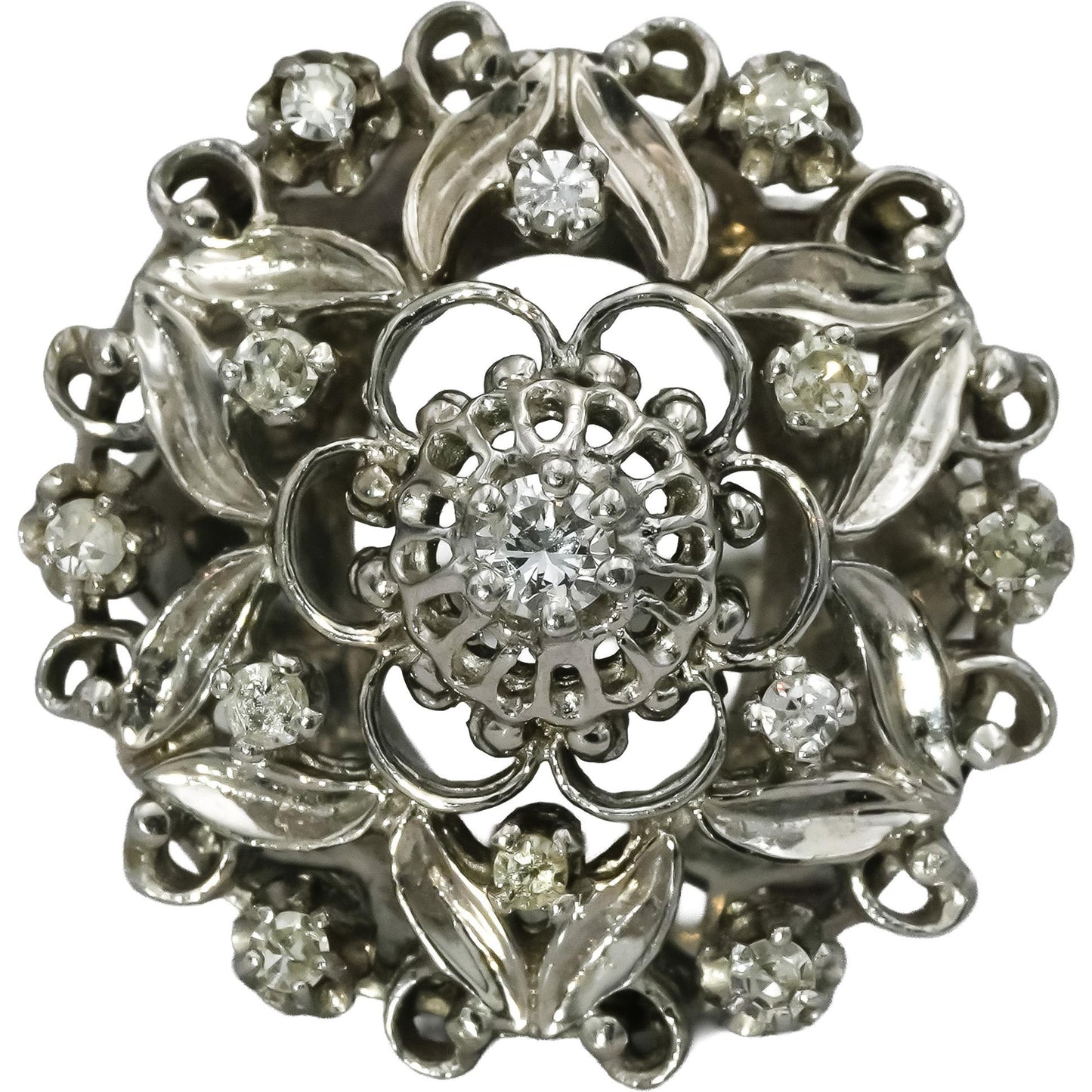 Vintage Antique 14k White Gold Round Diamond Cocktail Ring 0.75CT Size 7