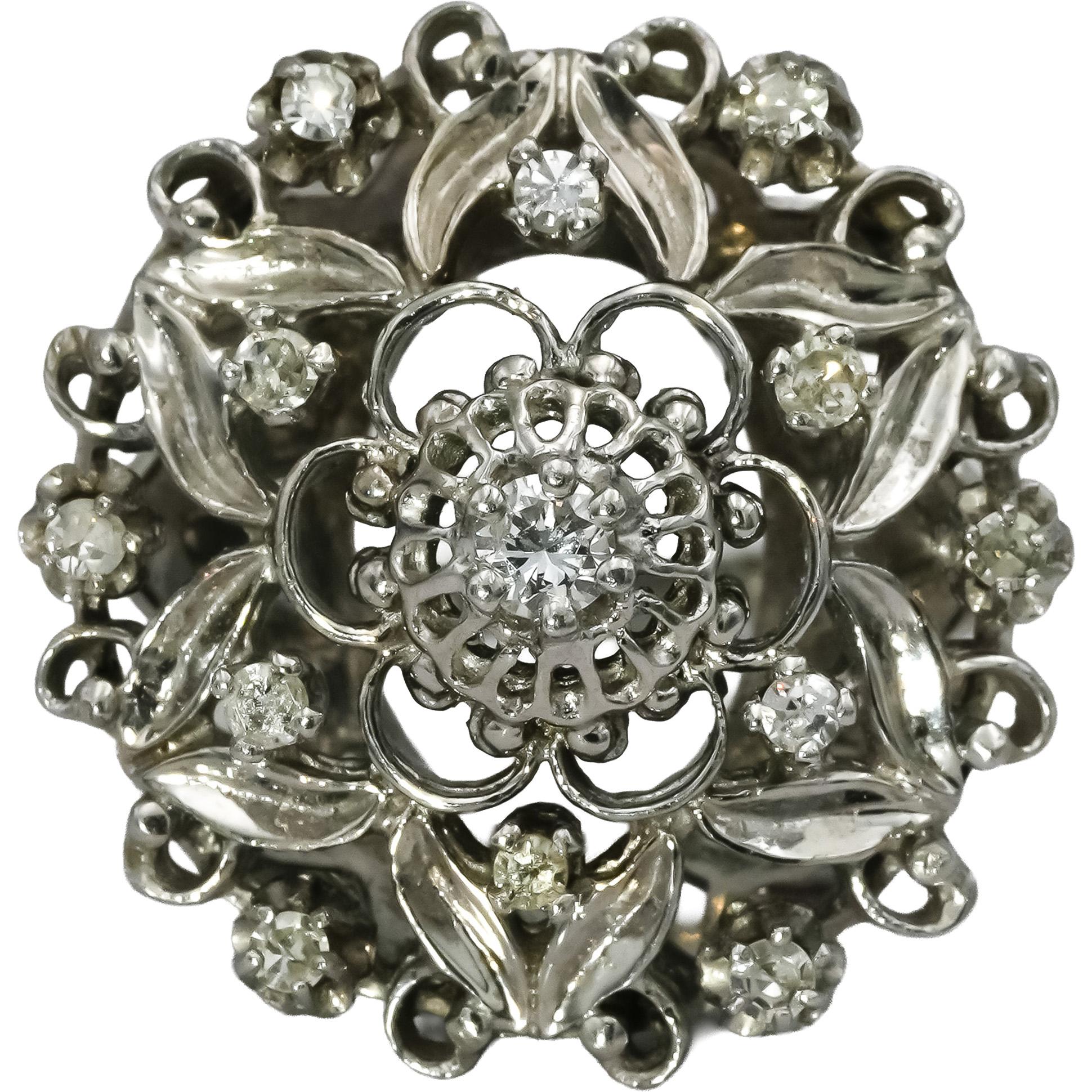 Vintage Antique 14k White Gold Round Diamond Cocktail Ring 0.75CT Size 7