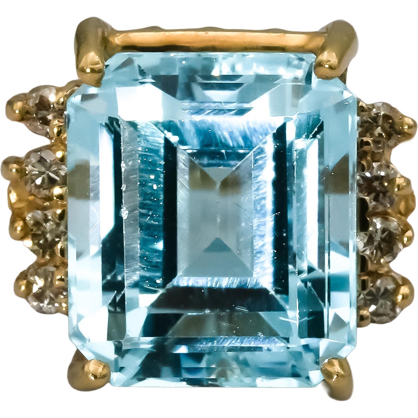 14k Yellow Gold Diamond and Blue Topaz Cocktail Ring 0.25CT Size 6.5