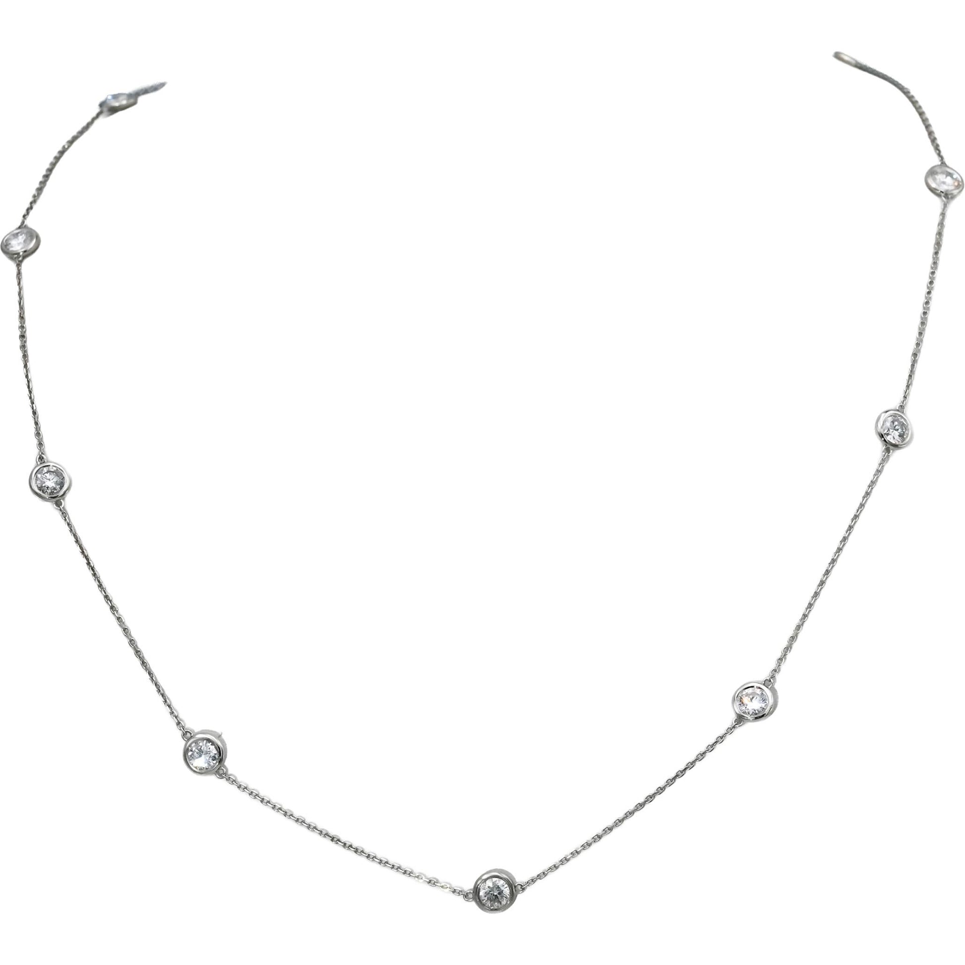 Platinum Round Natural Diamond By The Yard Chain Necklace 2.23CT