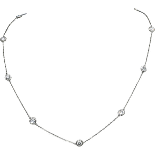 Platinum Round Natural Diamond By The Yard Chain Necklace 2.23CT