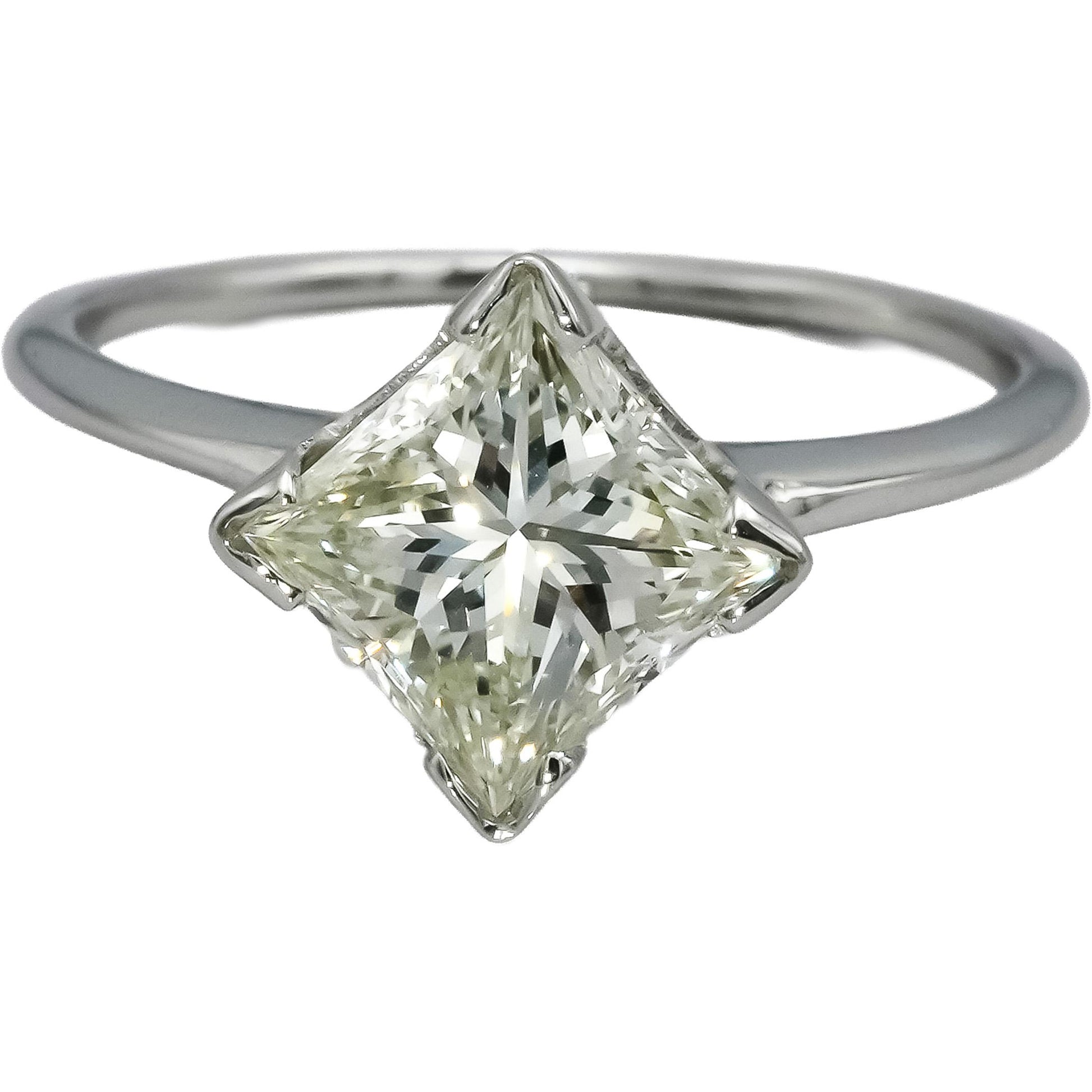 18k White Gold VS Princess Cut Natural Diamond Solitaire Ring 2.59CT Size 9.25