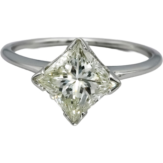 18k White Gold VS Princess Cut Natural Diamond Solitaire Ring 2.59CT Size 9.25