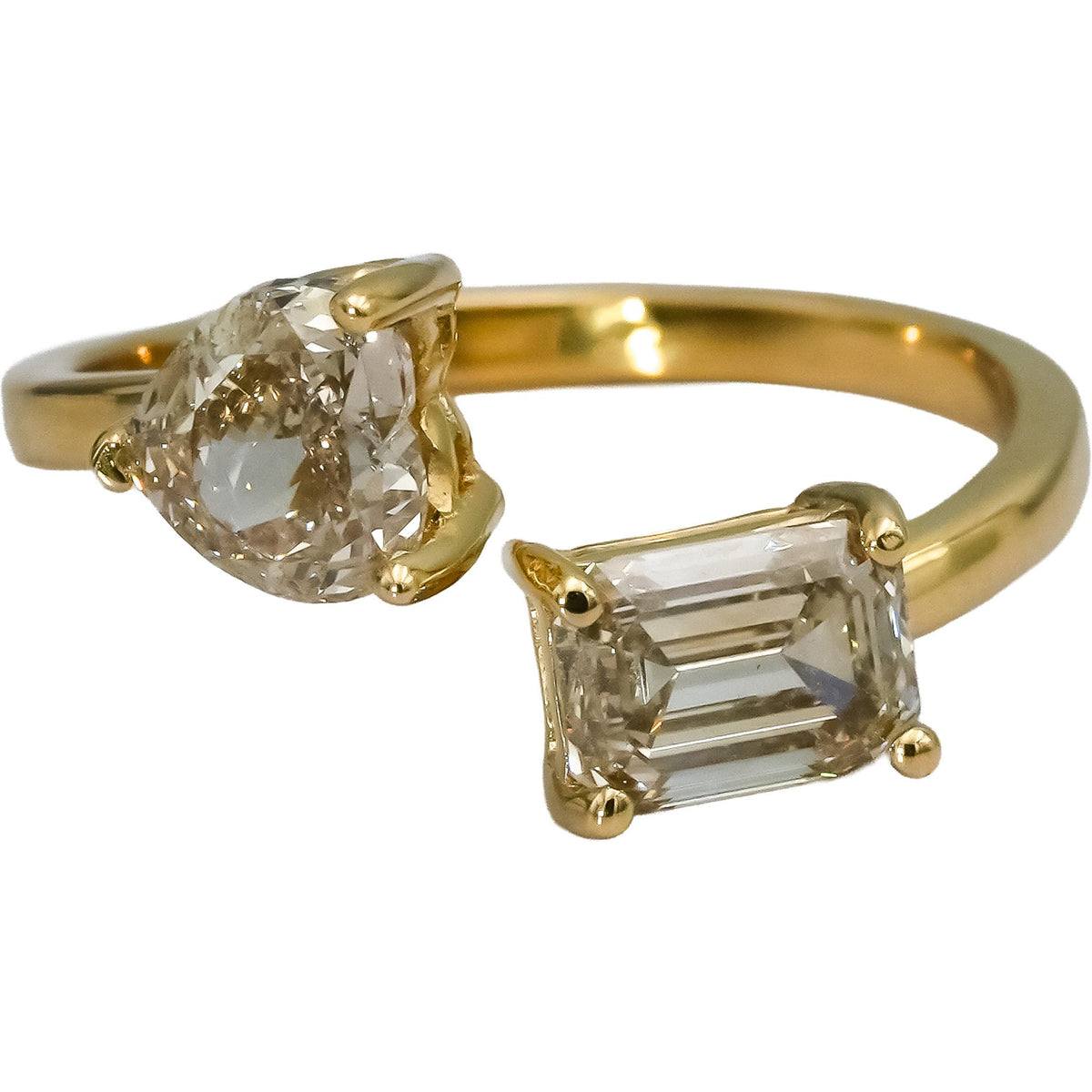 18k Yellow Gold Heart Emerald Cut Natural Diamond Bypass Ring 2.04CT Size 6.5