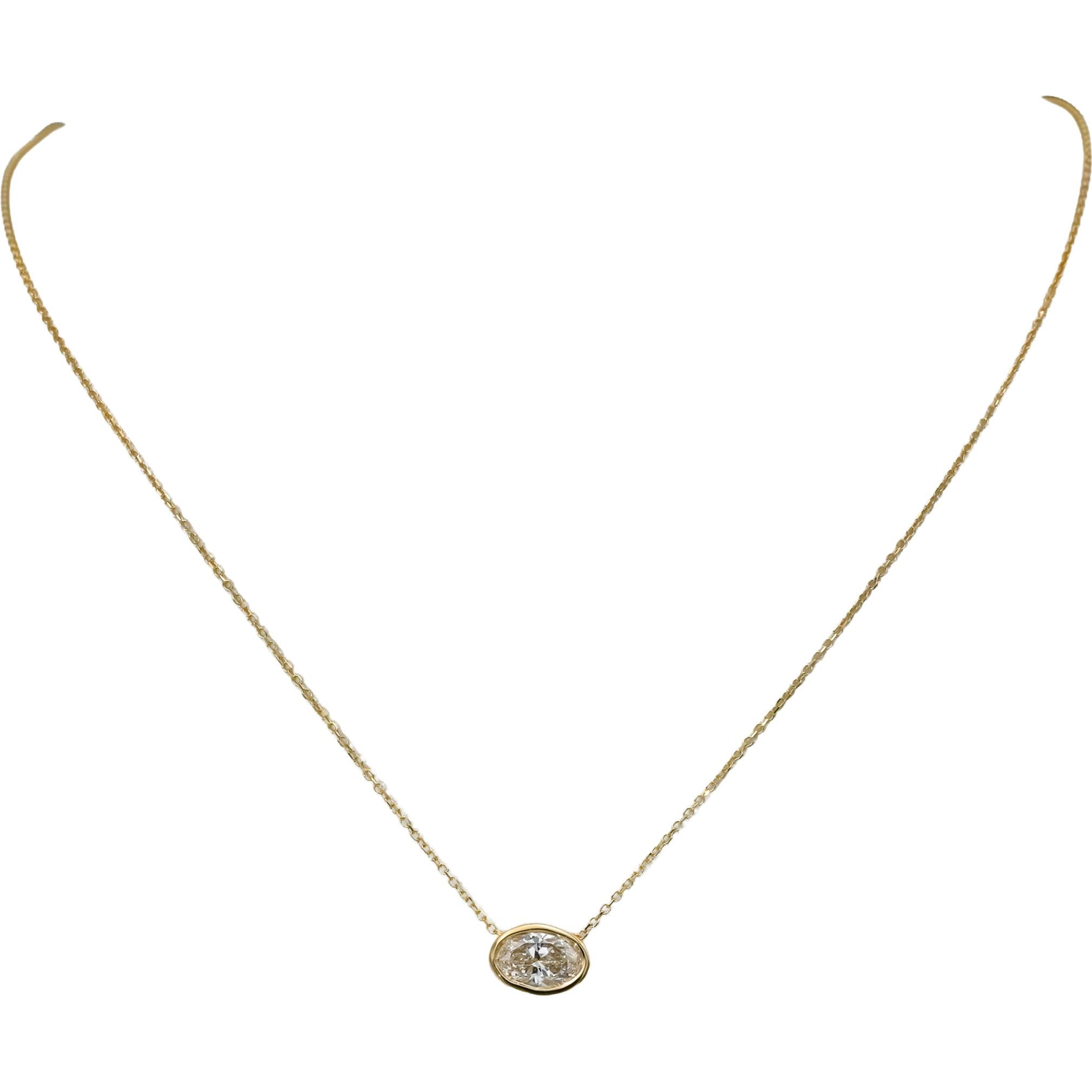 14k Yellow Gold VS Oval Cut Lab-Grown Diamond Solitaire Pendant Necklace 0.98CT
