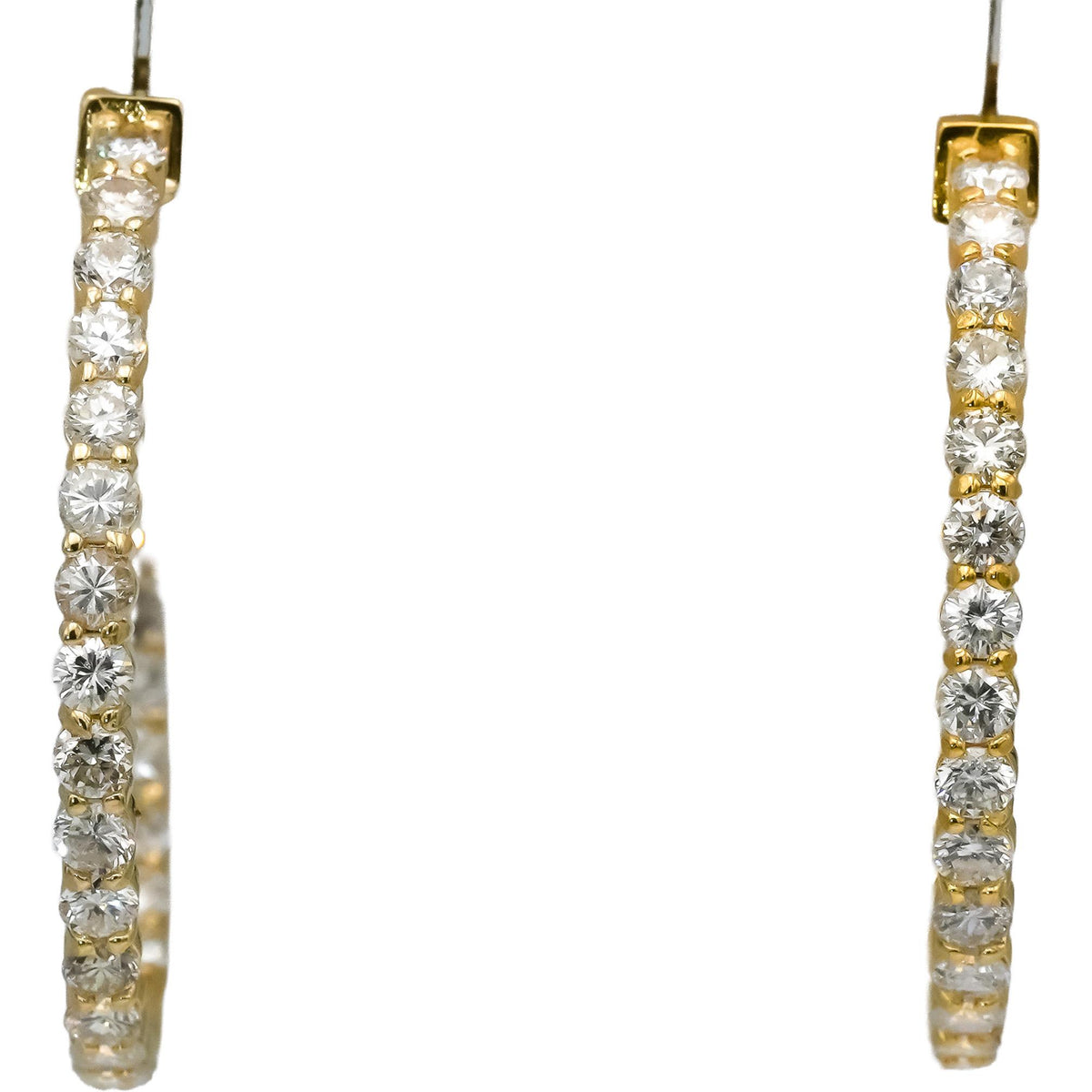 14k Yellow Gold Round Natural Diamond Inside Out Hoop Earrings 2.95CT