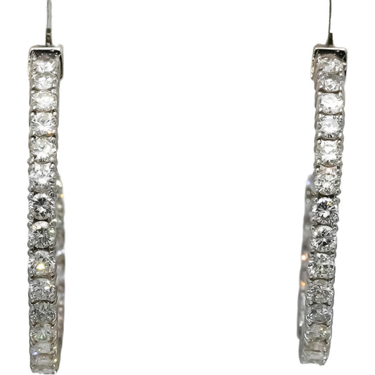 14k White Gold Round Natural Diamond Inside Out Hoop Earrings 2.93CT