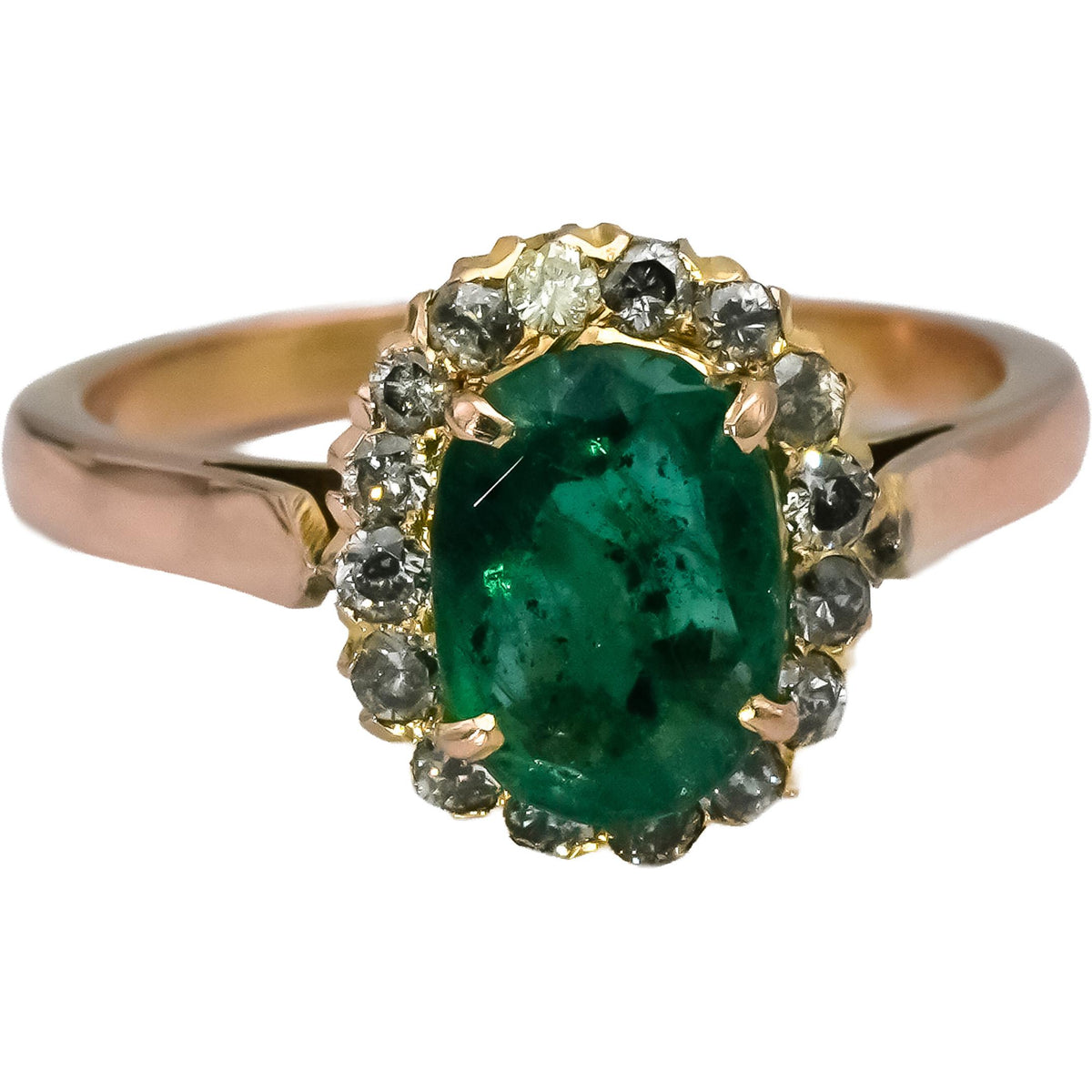 14k Rose Gold Diamond and Emerald Halo Ring 2.25CT Size 6