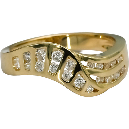 14k Yellow Gold Round Diamond Wavy Band Ring 0.50CT Size 6