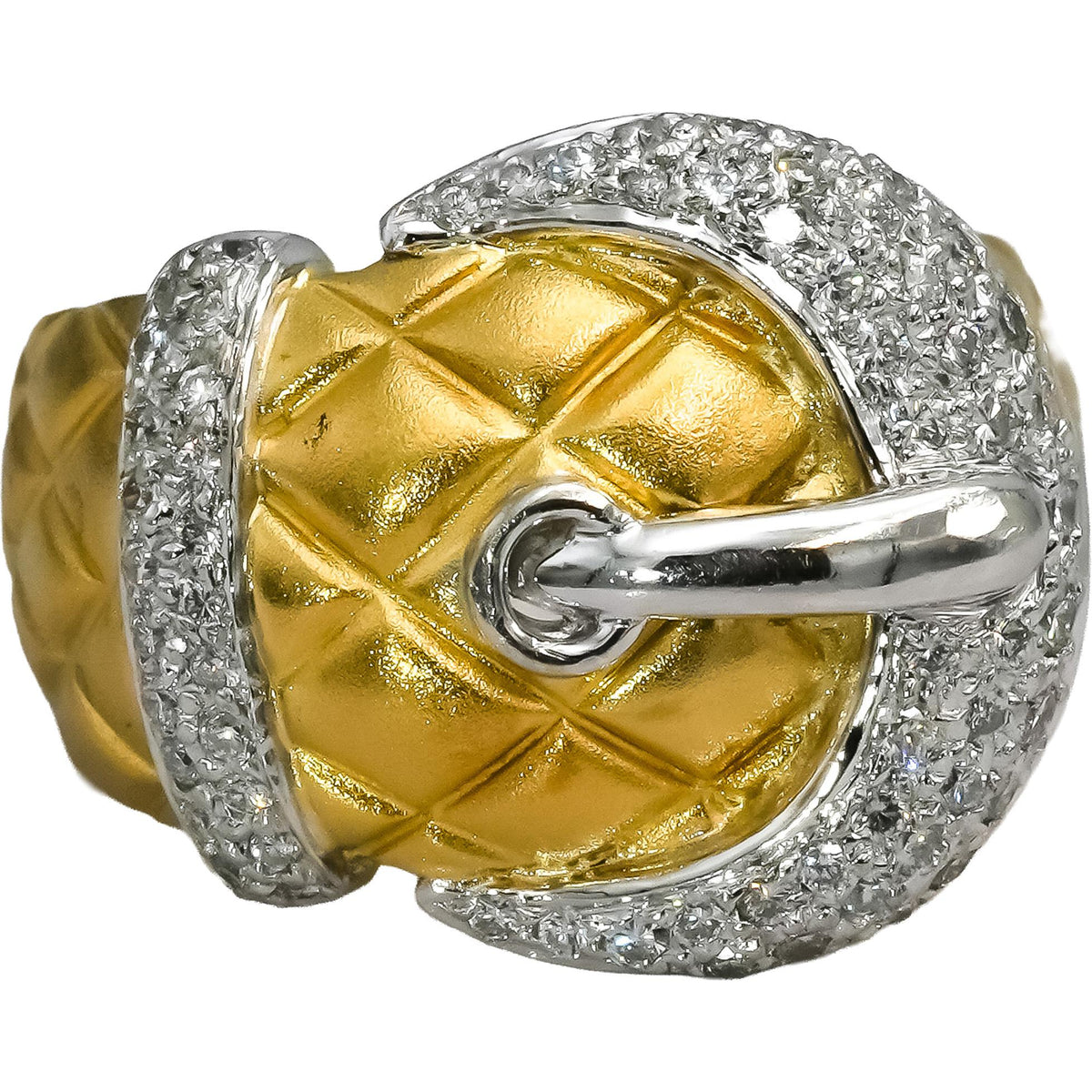 18k Yellow Gold Platinum VS Round Diamond Belt Buckle Ring 0.50CT Size 6.5