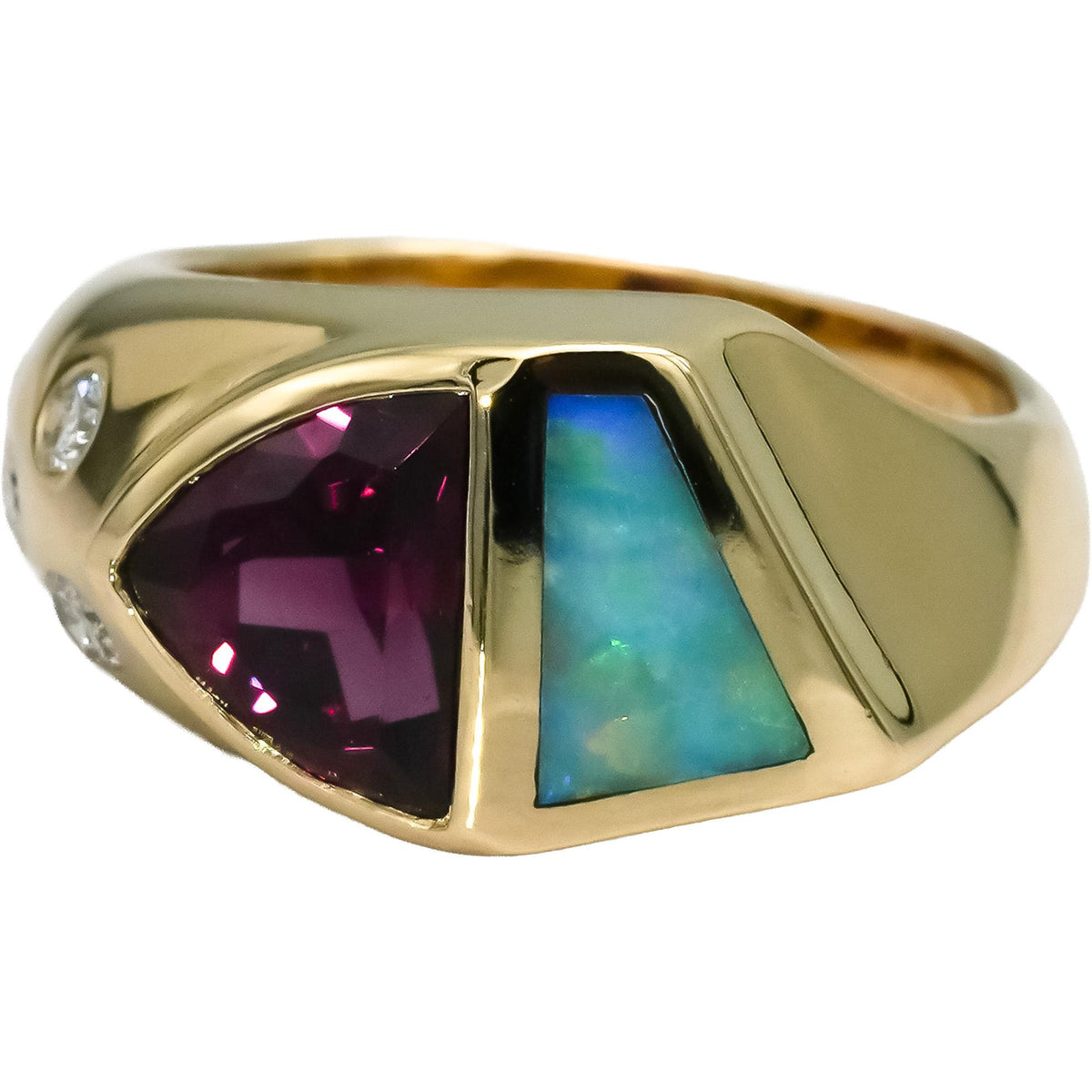 14k Yellow Gold Diamond Tourmaline Opal Cocktail Ring 2.75CT Size 6.75