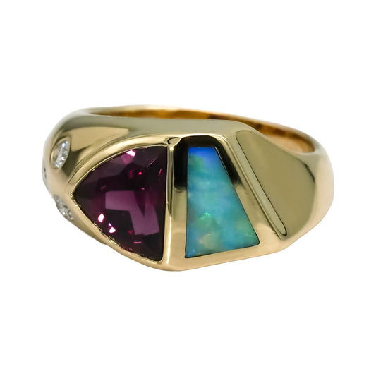 14k Yellow Gold Diamond Tourmaline Opal Cocktail Ring 2.75CT Size 6.75