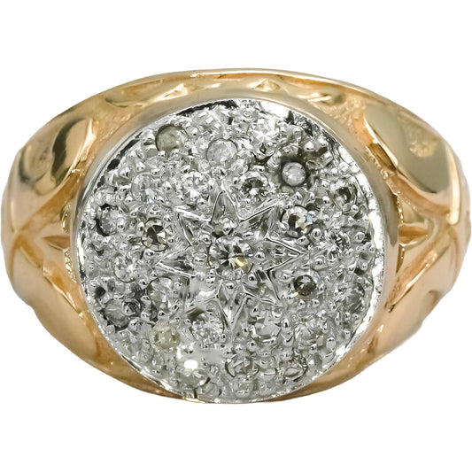 Vintage 18k Yellow White Gold Round Diamond Men's Cluster Ring 0.45CT Size 11
