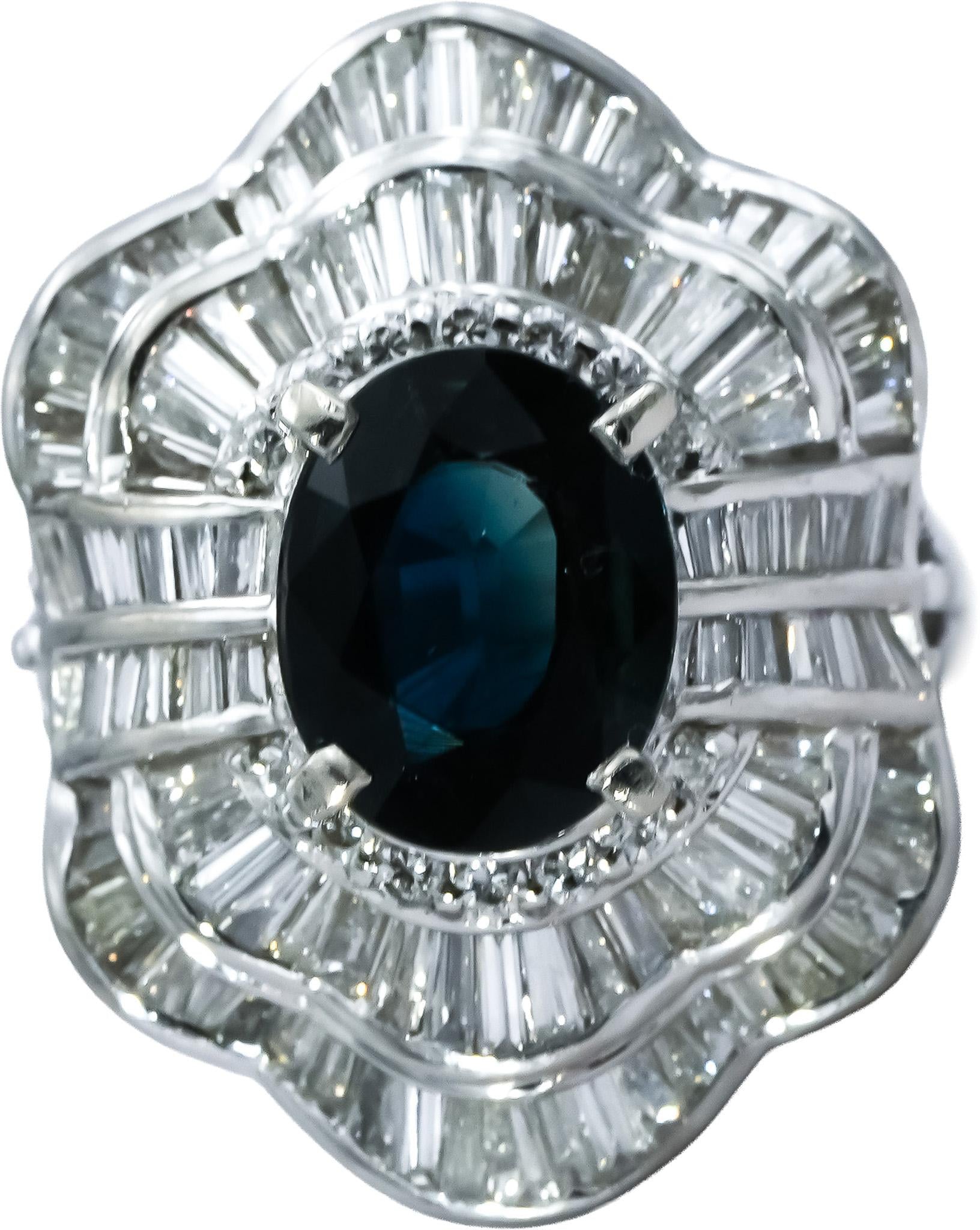 Platinum VS Diamond and Sapphire Cocktail Ring 3.87CT Size 6