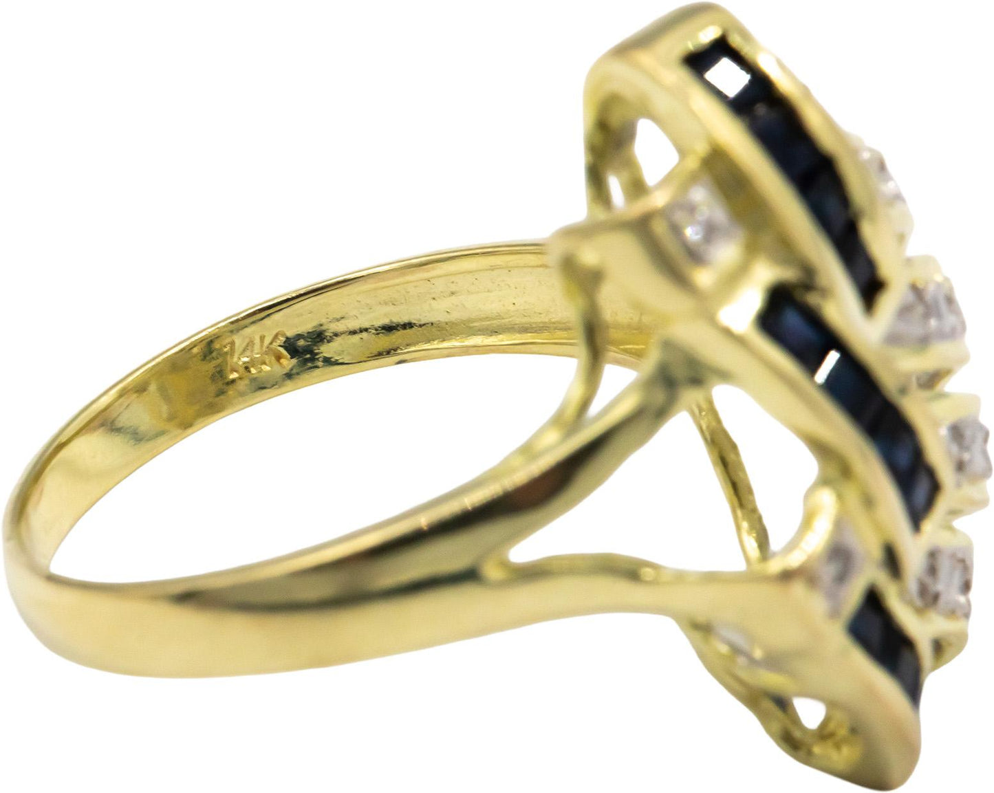 14k Yellow Gold 0.80CT Diamond and Sapphire Cocktail Ring size 7