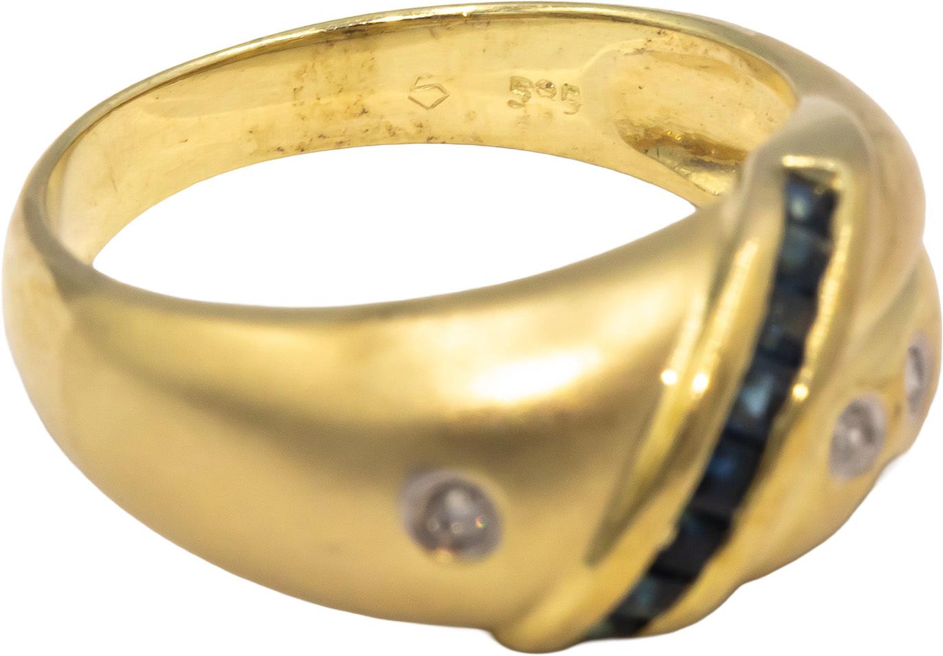 14k Yellow Gold 0.16CT Diamond and Sapphire Florentine Ring Size 6.25