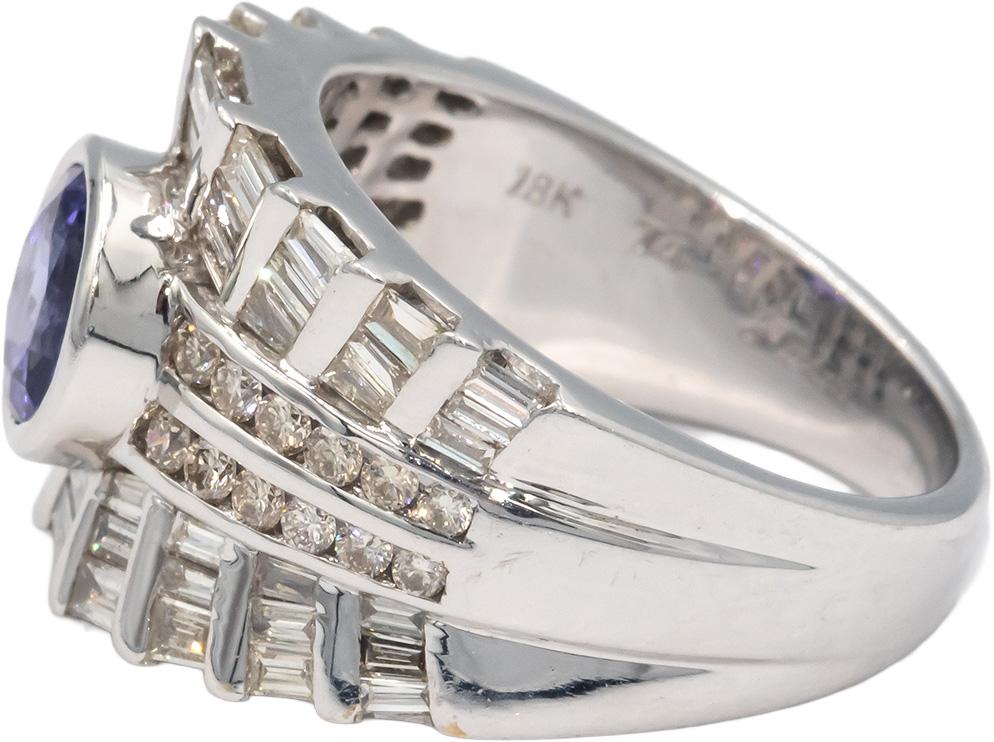 Designer 18K White Gold Diamond and Tanzanite Cocktail Ring 2.59CT Size 6