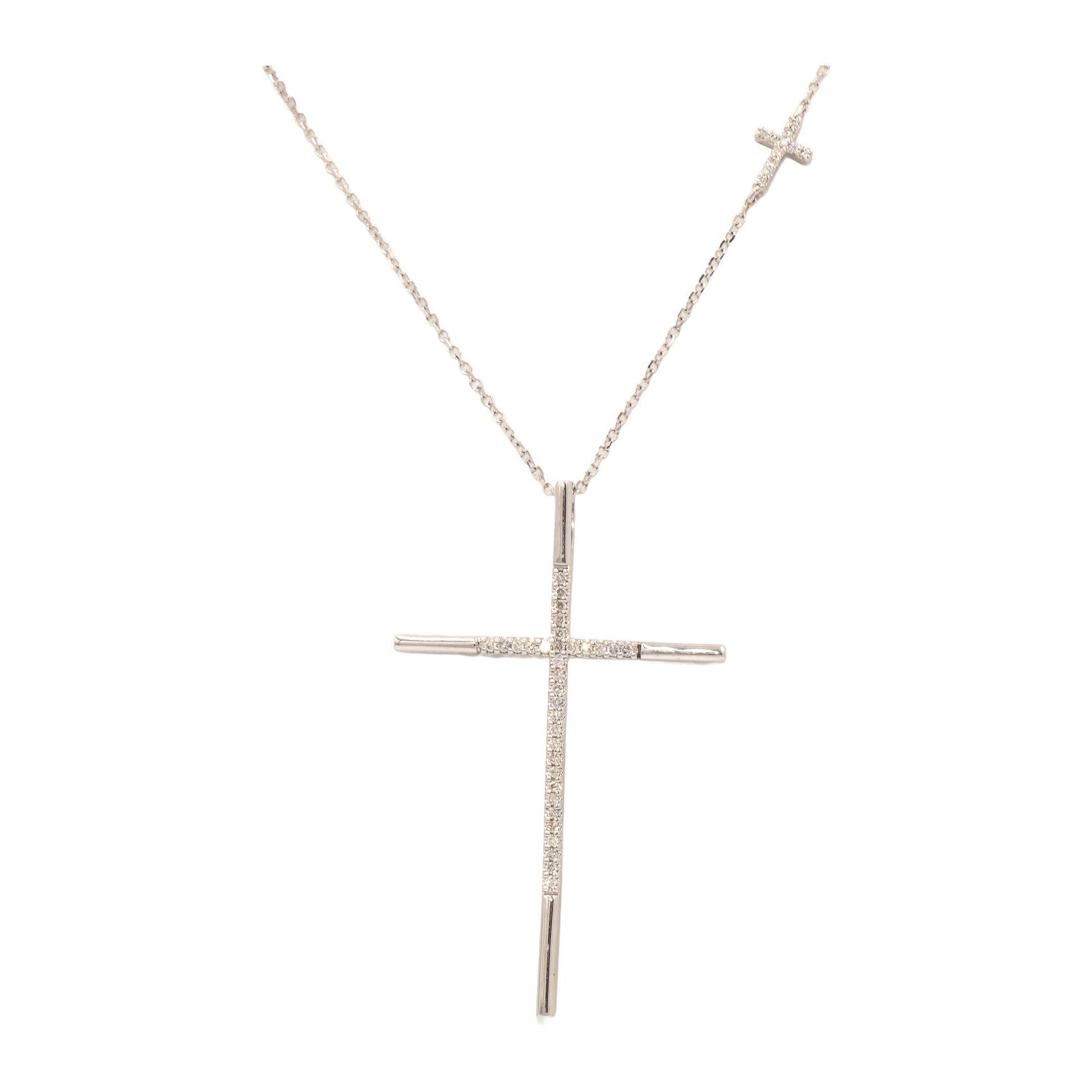 Vera Wang Love Collection 10k White Gold Double Diamond Cross Necklace