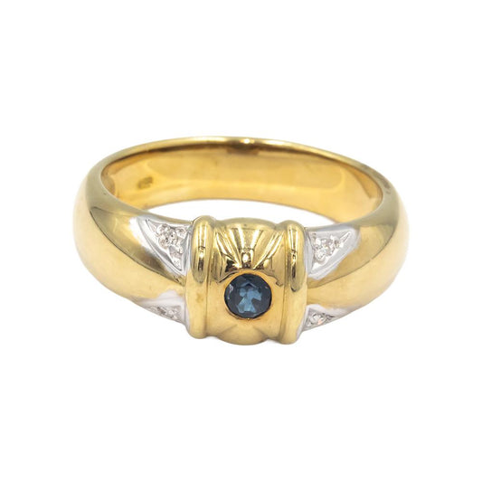 14k Yellow Gold 0.12CT Diamond and Sapphire Ring Size 7.25