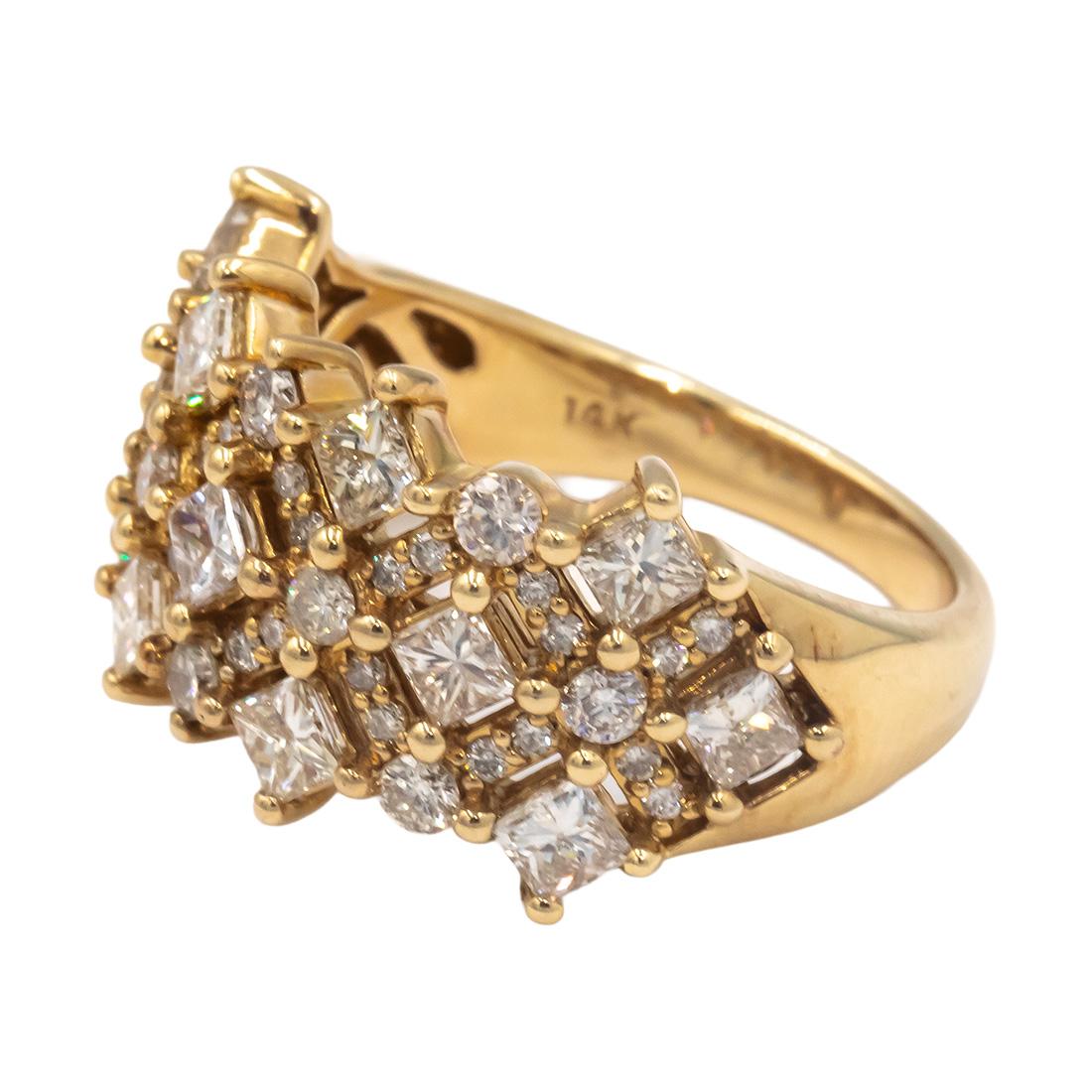 14K Yellow Gold Round & Princess Cut Diamond Wide Band Anniversary  Ring 2.0 cts