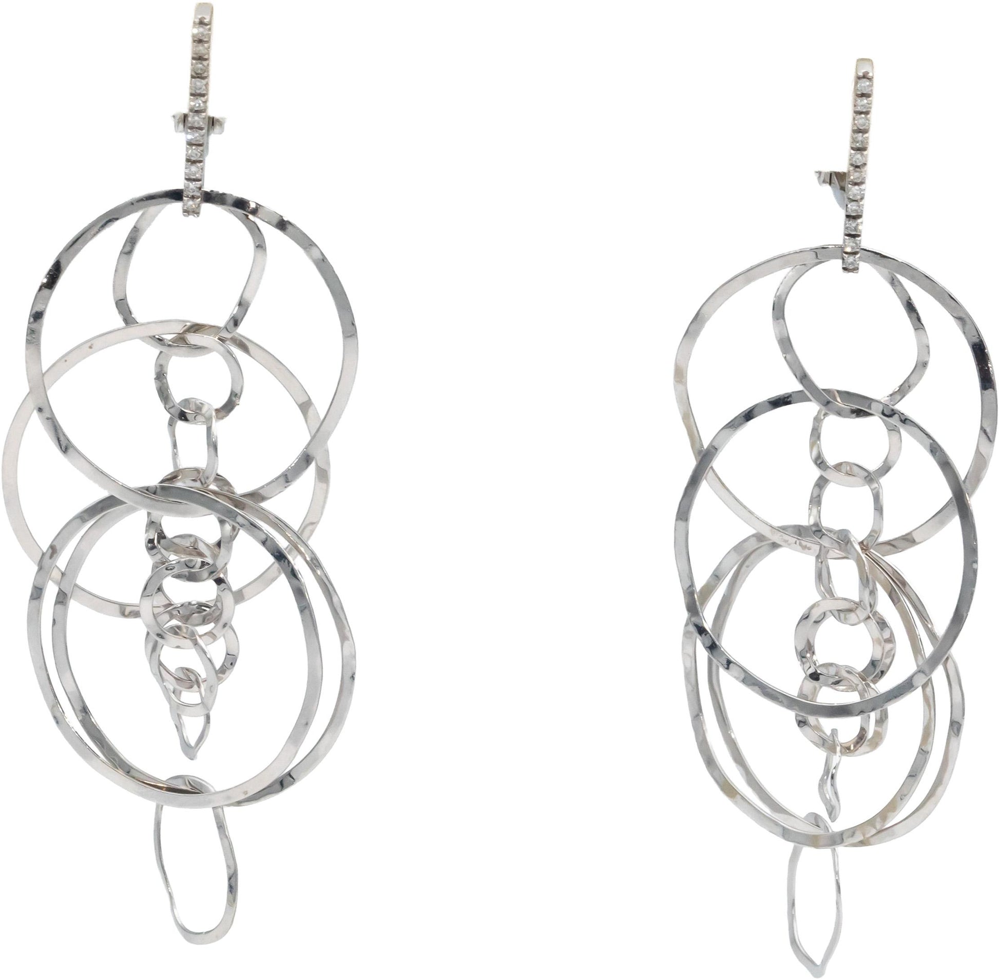 18K White Gold Diamond Drop Circle Dangle Earrings Unique Design Nanis Italy