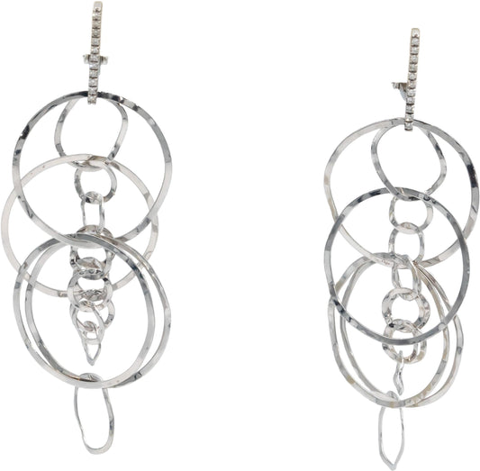 18K White Gold Diamond Drop Circle Dangle Earrings Unique Design Nanis Italy
