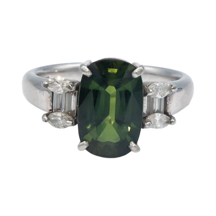 GIA Certified Platinum Diamond & Green Sapphire Cocktail Ring 4.59CT Size 6.75