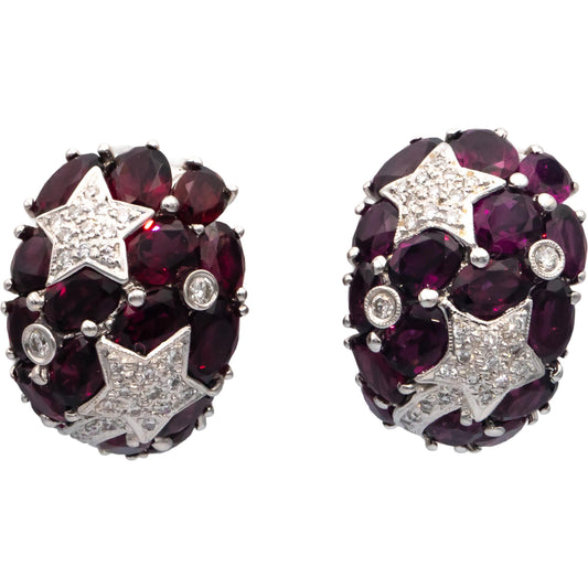 18k White Gold Diamond and Pink Tourmaline Shooting Star Huggie Earrings 9.57CT