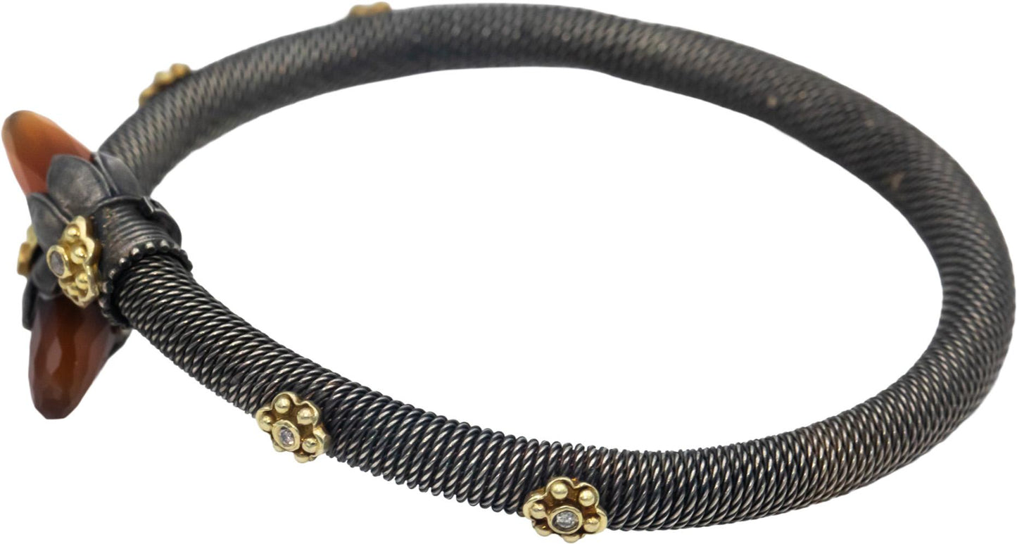 STAMBOLIAN 18k Gold Sterling Silver 0.07CT Diamond and Carnelian Cuff Bracelet