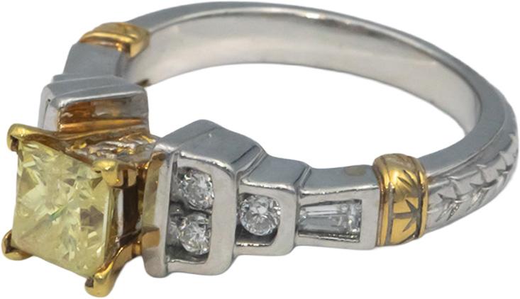 Platinum 18k Gold White & Yellow Diamond Engagement Ring 1.67CT w/ 1.40CT Center