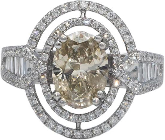 14k White Gold 2.47CT Diamond Cocktail Ring w/ 1.72CT Oval Cut Center Size 6.5