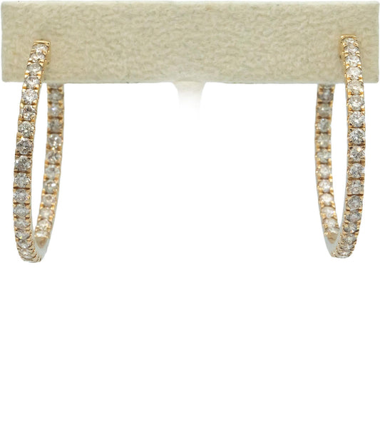 Diamond Round Cut 10k Yellow Gold Inside Out Hoop Earrings 5.0CT