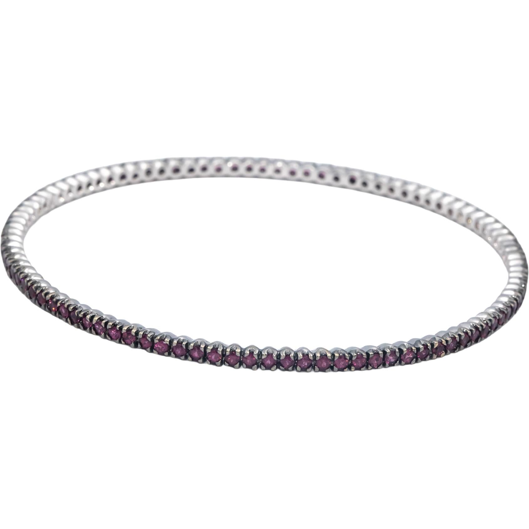 18k White Gold 3.0CT Round Cut Pink Tourmaline Stackable Bangle Bracelet