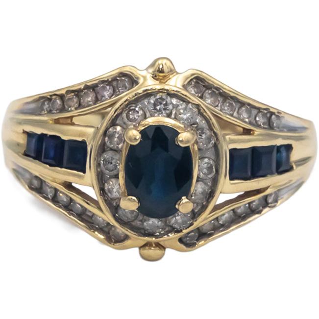 14k Yellow Gold 1.60CT Diamond and Sapphire Cocktail Ring Size 10