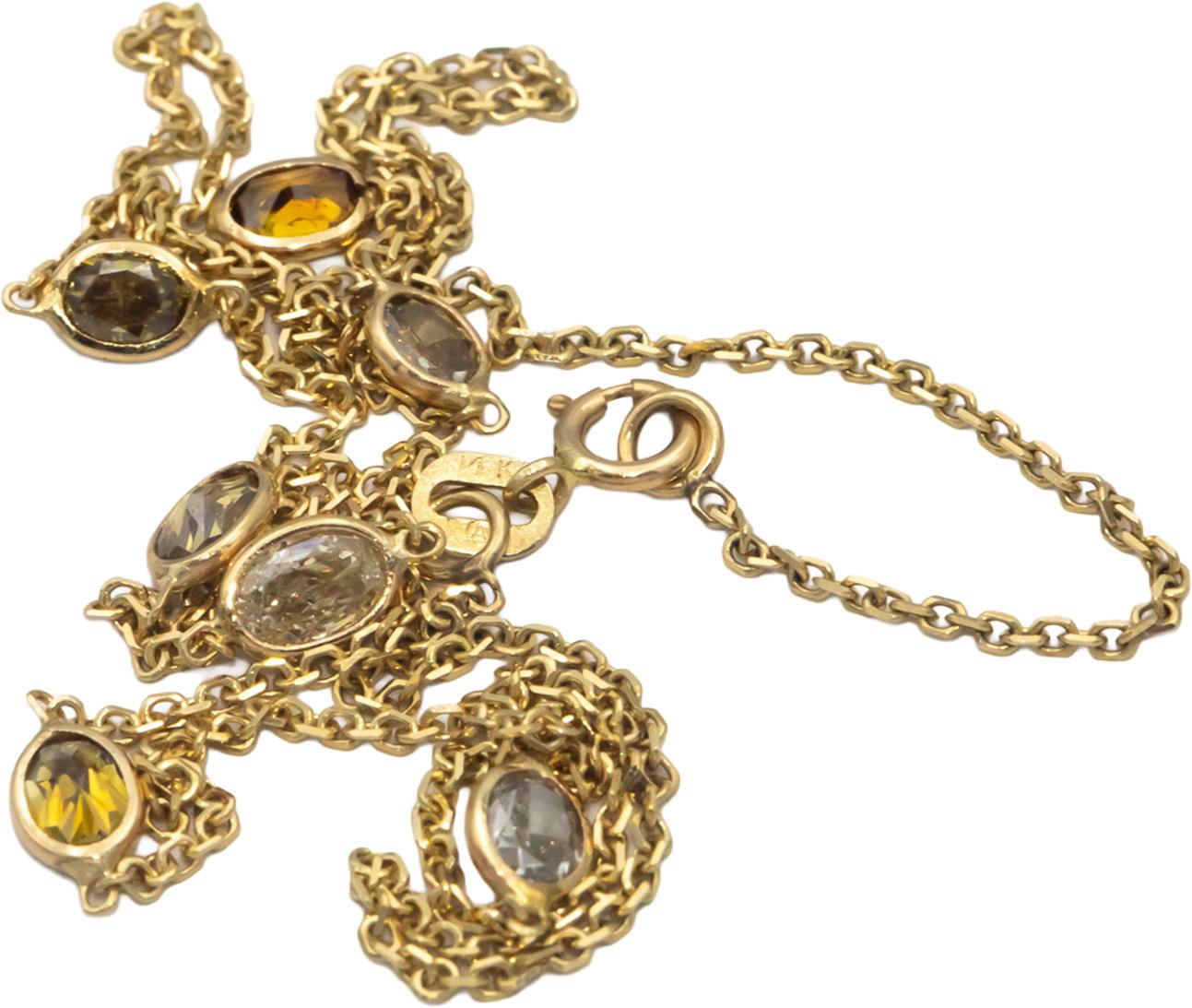 14k Yellow Gold 1.75CT VS Fancy Color Diamond By The Yard Chain Necklace