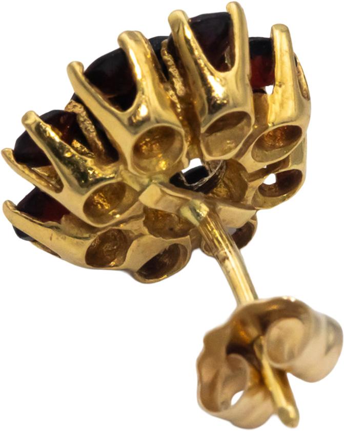 14k Yellow Gold Round Garnet Floral Cluster Stud Earrings 2.50CT