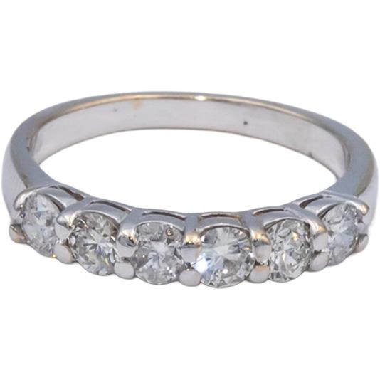 10k White Gold 1.01CT Round Cut Diamond Six Stone Band Ring Size 6.5