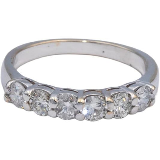 10k White Gold 1.01CT Round Cut Diamond Six Stone Band Ring Size 6.5