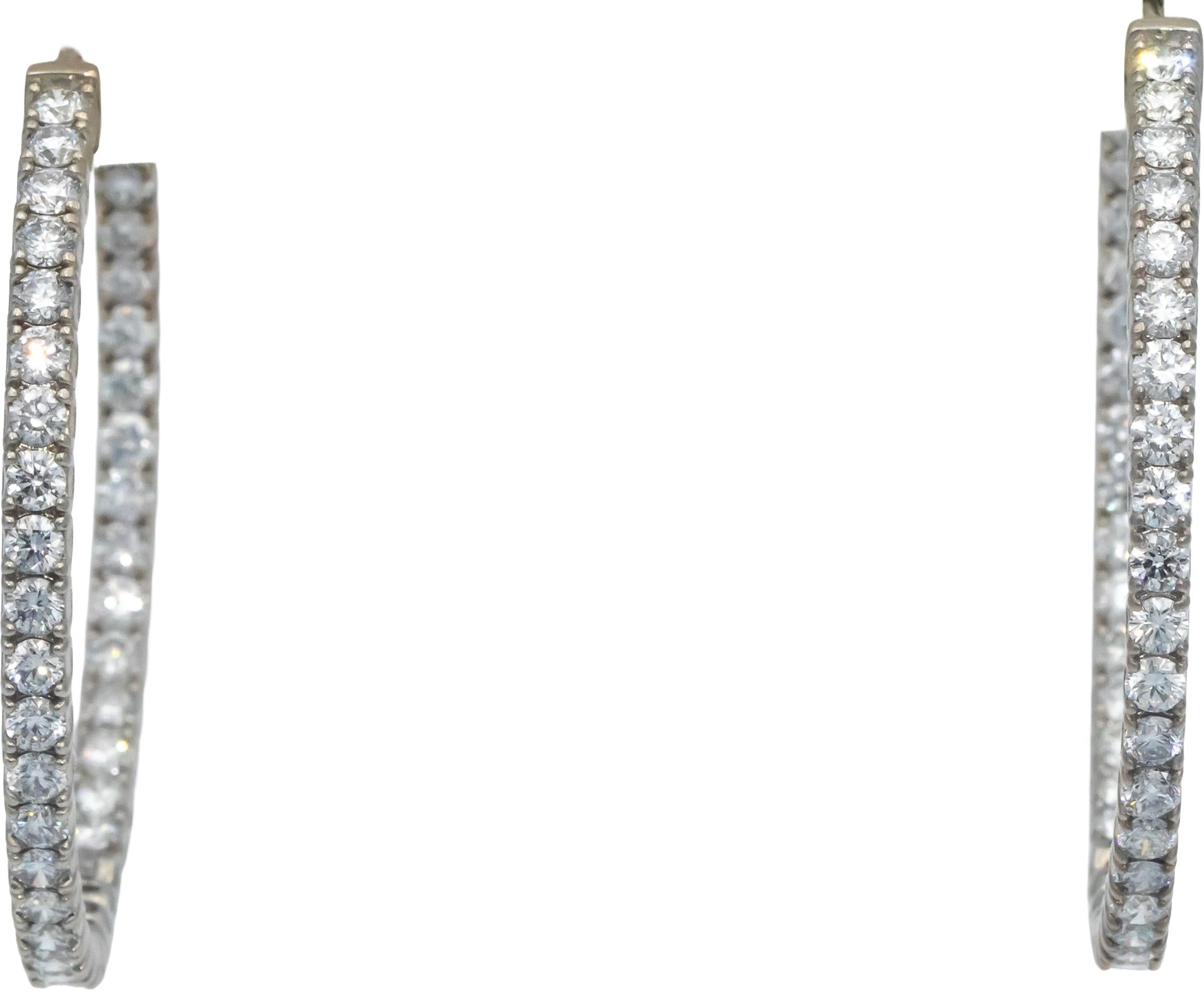 18k White Gold Round Diamond Inside Out Hoop Earrings 7.21CTW