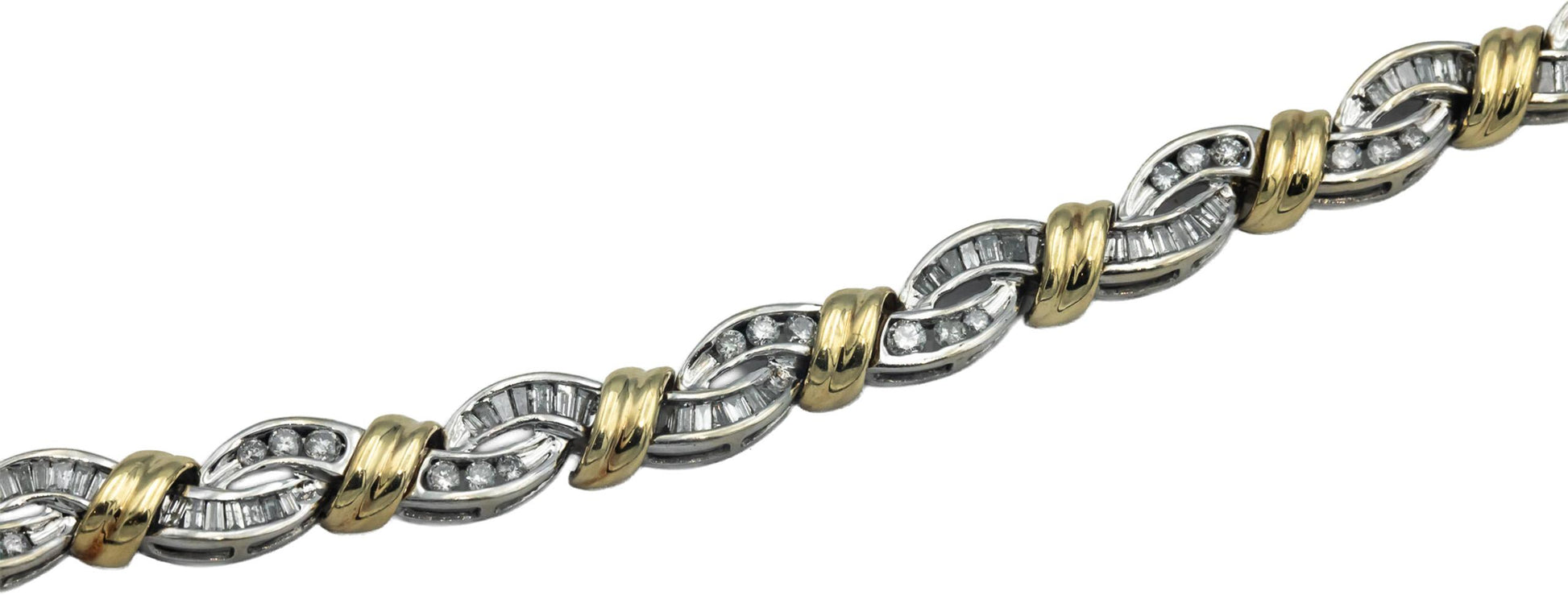 10k White & Yellow Gold Diamond Fancy Link Bracelet 3.0CT
