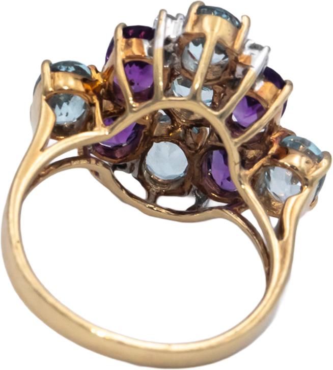 10k Yellow Gold 5.03CT Diamond Topaz Amethyst Cluster Cocktail Ring Size 6.5