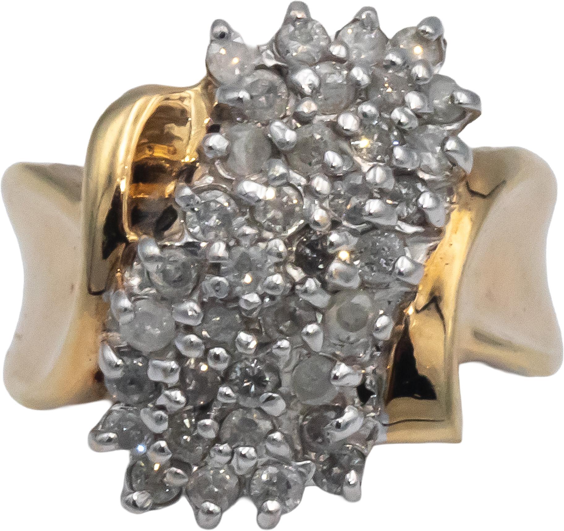 10k White and Yellow Gold Round Diamond Cluster Cocktail Ring 1.0CT Size 7