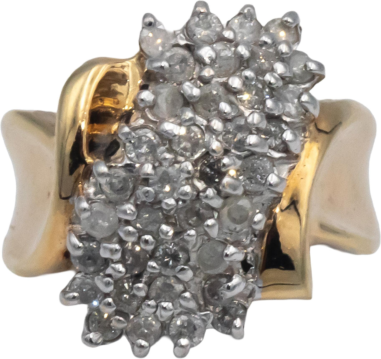 10k White and Yellow Gold 1.0CT Round Cut Diamond Cluster Ring Size 7