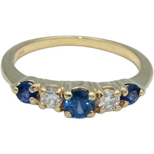 14k Yellow Gold 0.65CT Diamond and Sapphire Band Ring Size 6