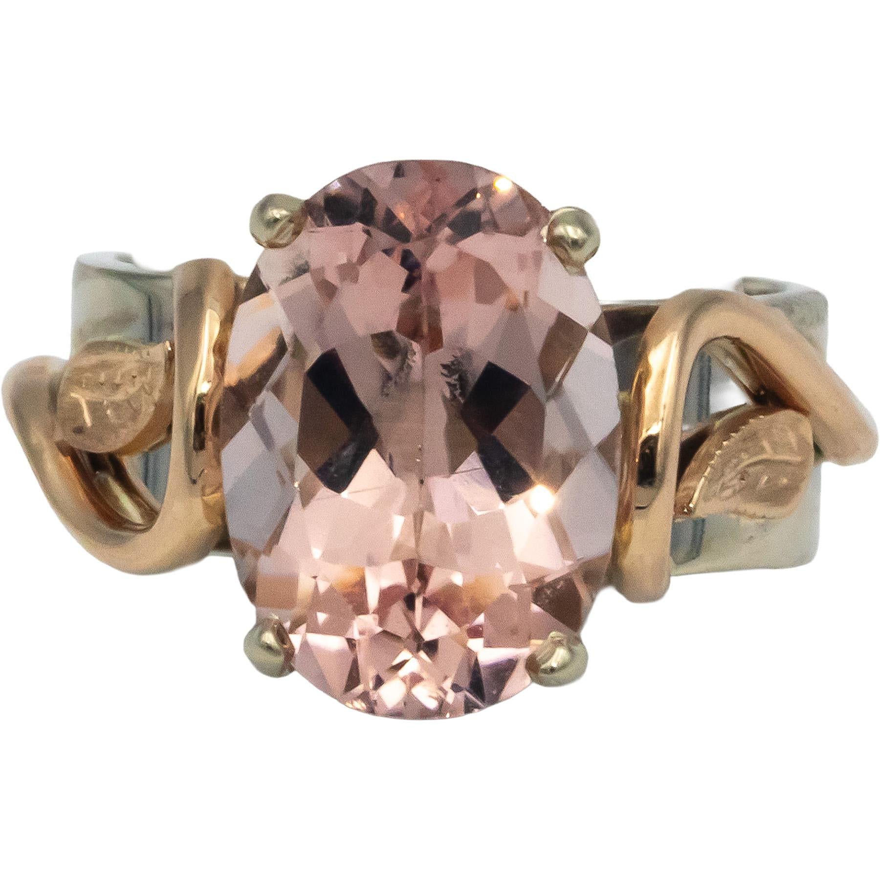 14k White & Rose Gold Pink Tourmaline Floral Ring 6.0CT Size 6